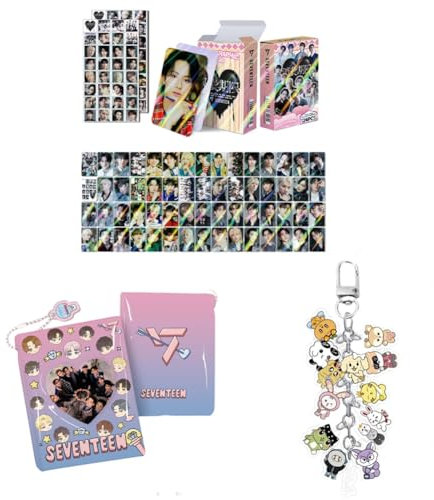 K-pop Set 60pcs Photocards Postcards, 64pcs Stickers, Album Binder Holder Book, Keyring Keychain (SEVENTEEN)