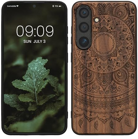 kwmobile Handyhülle für Samsung Galaxy S25 Hülle Holz - Case mit TPU Bumper - Stoßfestes Hardcase - Schutzhülle Cover in Dunkelbraun