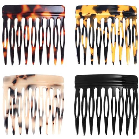4 Stück Steckkamm Haare, Haarkämme zum Stecken, Dunkles Schildpatt Haarkamm Einsteckkamm Schwarz Seitenscheitel Kamm Seitenkamm Haarschmuck für Frauen Mädchen alle Haartypen