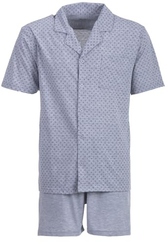 Henry Terre Herren Pyjama Shorty Karl mit Kreuz-Muster Schlafanzug Set M-5XL Baumwolle durchgeknöpft Shorts & Kurzarm-Shirt Elegantes Design Sommerschlafanzug