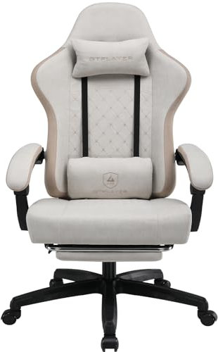 LUCKRACER Gaming Stuhl aus Stoff, Computer Bürostuhl mit Fußstütze, Racing Gamer Stuhl 150kg Belastbarkeit, 90-135° Rückenlehne einstellbar Ergonomischer PC Stuhl, 360° drehbar, Beige-Braun