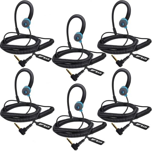 HYS Leichter Ohrbügel - 3,5mm Klinke - Linkes oder rechtes Ohr | 6 Packungen, Blau, Kopfhörer Headset für Funkgeräte Handmikrofon