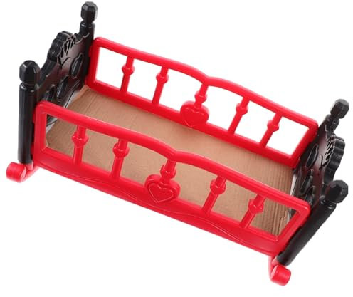 CHICAMPERA Doll Bed Möbel Für Puppenhaus Miniatur Puppenbett Rote Wiege Für Mädchen Spielzeug Für Rollenspiele Schlafzimmer Dekoration