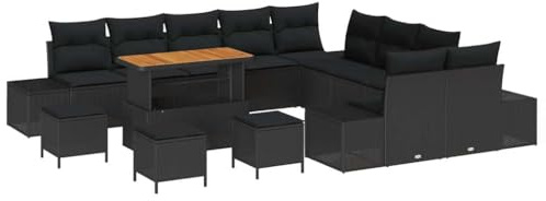 vidaXL 14-teiliges Garten-Sofa-Set mit Kissen in Schwarz aus Poly-Rattan – Modulares Design für Balkon und Terrasse, perfekt für den Außenbereich!