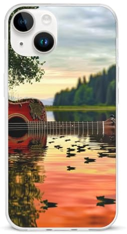 EMPYRI Klare Handyhülle für iPhone 14, Lake Guitar Reflection Printed Shockproof TPU Phone Cases Cover mit Kabellosem Laden, Kratzfest, Anti-Vergilbung