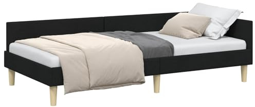 vidaXL Corner Bed Frame Black 90 x 200 cm Fabric and Engineered wood, Contemporary Corner Bed Frame, Adjustable Headboard, Durable Polyester Material, Space Saving Stylish Bedding Solution
