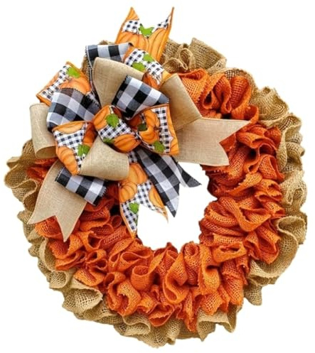 Paaruter Fall Burlap Wreath Autumn Wreaths for Front Door Farmhouse,Thanksgiving Pumpkin Wreath with Bows Decor