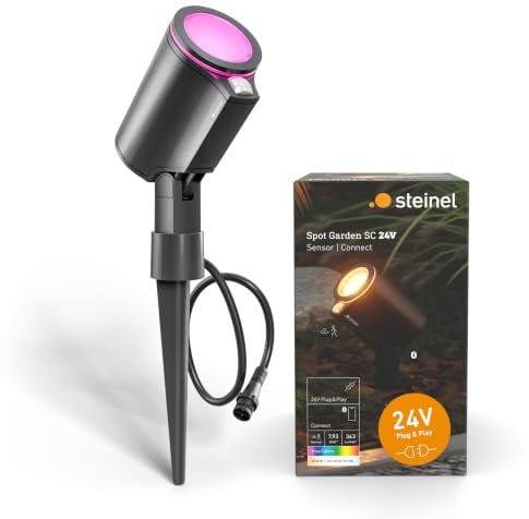 Steinel Gartenstrahler Spot Garden SC 24V, inkl. Erdspieß, RGBWW, 16 Mio. Farben, Bewegungsmelder, dimmbarer, App-Steuerung, Plug & Play, IP65