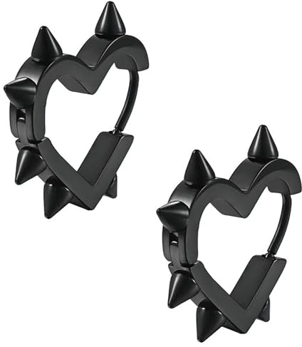 Gothic Spike Heart Earrings Black, Gothic Jewellery for Women, Black Heart Hoop Earrings Punk Emo Y2k Jewelry Accessories, Emo Grunge Goth Earrings Gift for Women Girls Christmas