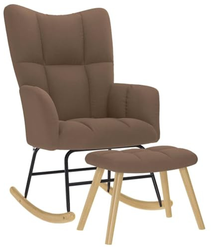 Frdhee Stillsessel Für Wohnzimmer Relaxsessel Fernsehsessel,Schaukelstuhl mit Fußhocker Braun Stoff,Schwingsessel Für Wohnzimmer Schlafzimmer Balkon