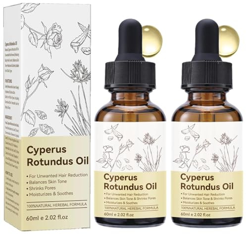 Cyperus Rotundus Oil 60ml for Hair Removal, Inhibits & Reduces Unwanted Hair Growth, Moisturizes Skin & Shrinks Pores, All Skin Types（2Pcs）