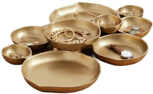 AVZYARDY Cluster Serving Tray, Cluster of 9 Round Serving Antique Gold/White Bowls, 9 Piece Display Bowl Set, Decorative Elegant Snack Tray for Appetizers Nut Fruit Party Wedding Decor