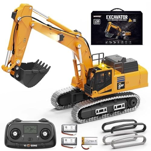 Womaqu Remote Control Digger for Adults and Kids 6+, RC Excavator Mini 1:50 | with Lead Screw Drive Metal Bucket and Metal Tracks, 2.4GHz LCD , 2 Batteries, Construction Vehicle Toy for Sandpit
