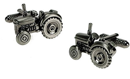 Onyx Art London Classic Traktor Landwirtschaft brüniert Silber Herren Manschettenknöpfe