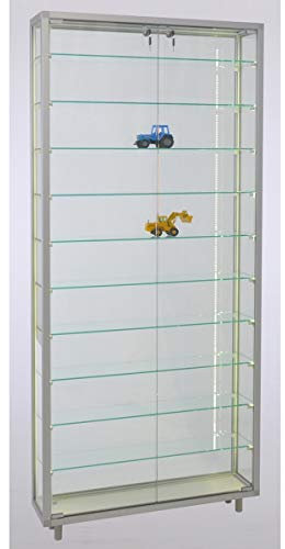 MHN Wandvitrine T 19 x B 78 x H 183,5 cm - breite Sammler Glasvitrine abschließbar - große Sammlervitrine Wand stehend - Glas Vitrine - LED-Beleuchtung