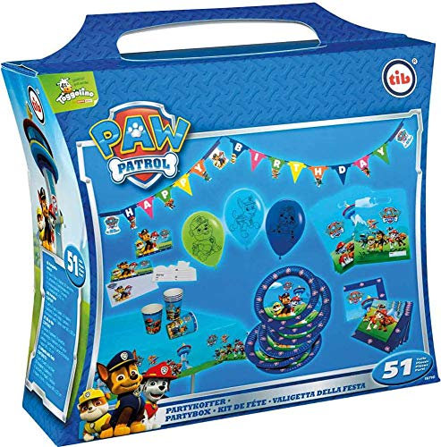 TIB Heyne 19710 - Partykoffer Paw Patrol, 51 Teile, Partygeschirr und Dekoration, Kindergeburtstag