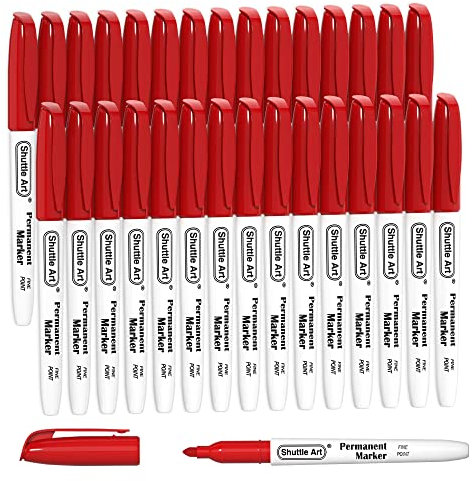 Shuttle Art Permanent Marker, rot, 30 Permanentmarker mit feiner Spitze, wasserfest, Filzstifte, für Kunststoff, Stein und Glas zum Bemalen geeignet