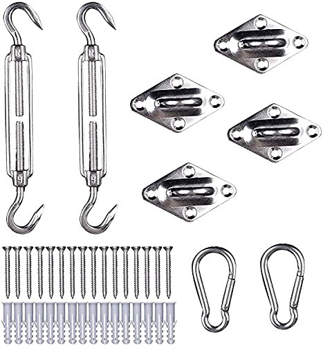 WOLTU Kit de Montaje para toldo Toldo Accesorios de Acero Inoxidable para Velas de Sombra, Set (2 Hebillas de Tornillo, 2 mosquetones, 4 Soportes de Pared