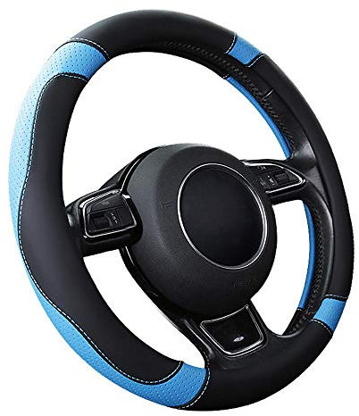 SFONIA Auto Lenkrad Abdeckung Lenkradschutz Lenkradhülle Mikrofaser-Leder Universal 37-38cm/15 rutschfest Atmungsaktiv Langlebig (Blau)