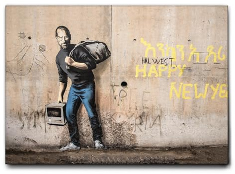 Giallobus - Gemälde - Banksy - Steve Jobs - Leinwand mit Standardrahmen - 100x70 - Bereit zum Aufhängen - Moderne Gemälde für zu Hause