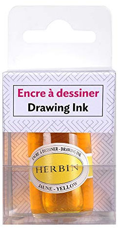 Jacques Herbin - Ref 12653T - Watercolour Drawing Ink - Yellow Colour - Suitable for Fountain Pens, Rollerball Pens, Felt Tips, Brushes & Nibs - 15ml Testing Bottle