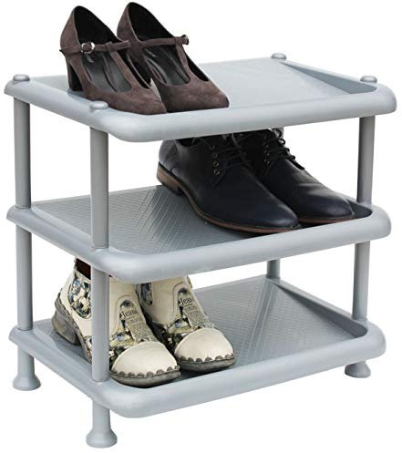 DanDiBo Schuhregal Kunststoff 93900 Stapelbar Schuhablage Offen Schuhständer mit 3 Ebenen Grau Schuhschrank