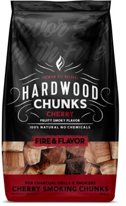 Fire & Flavor Cherry Wood Chunks for Smoking and Grilling - All-Natural, Long-Lasting with a Mildly Sweet Flavor - Large Chunk Wood Chips for Smokers,Red