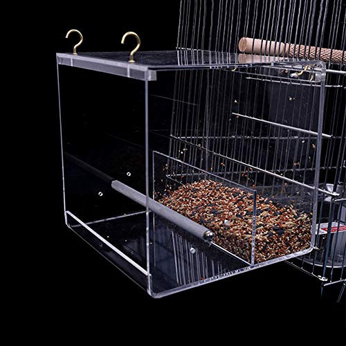 Acrylic Automatic Seed Food Container with Hook - No Mess Bird Feeder for Cage, Parakeet, Canary, Cockatiel, Parrot, Finch