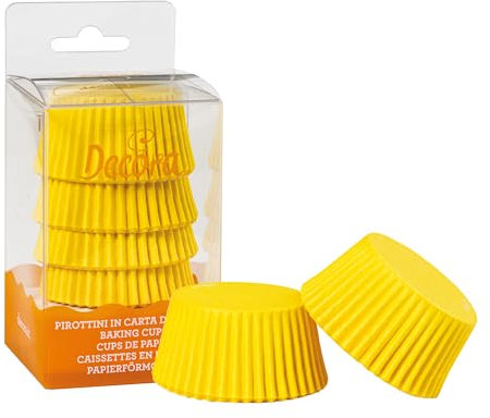 DECORA, 0339703 Pirottini Giallo, Comodissimi Pirottini per Cuocere, Presentare e Regalare Muffin, Resistono fino a 220°, In comodo Blister