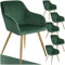 tectake 6er Set moderner Esszimmer Stuhl, Sitzfläche aus Samt, Armlehnstuhl, Sessel Wohnzimmer, gepolsterter Office Chair mit goldeden Metallbeinen, Schminktisch Stuhl - dunkelgrün/Gold