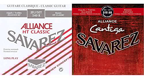 Savarez 540R 6-saitiger Carbon-Klassikgitarrensatz Normalspannung Multi & Alliance Cantiga 510AR Klassische Gitarre Saitensatz Multi Einheitsgröße