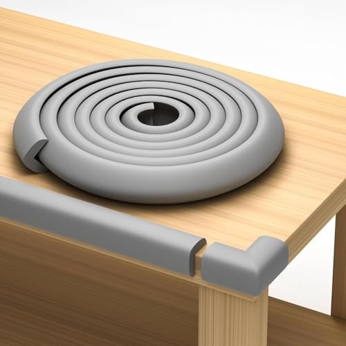 Paraspigoli e Bordo Protettivo 4,5 m – Set Sicurezza Bambini con 4 Angoli Adesivi in Gommapiuma, Protezione per Tavolo, Camino e Piano Cucina – Grigio