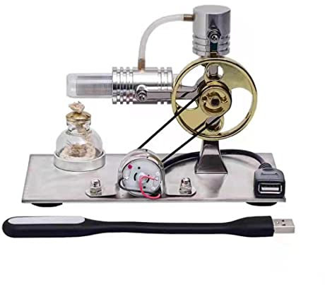 Lommer Stirlingmotor Modell, Metall L Form Stirling Motor Generator Modell Stromgenerator mit USB-Anschluss und Nachtlicht, Physisches Experiment Geschenk für Technikbegeisterte und Kinder