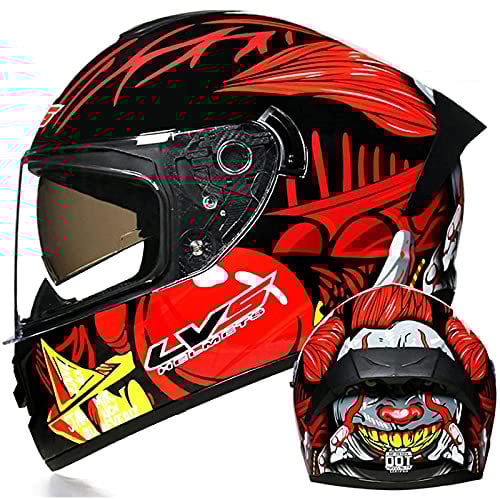 Full Face Motorcycle Helmet with Tinted/Black/Clear Sun Visor DOT/ECE Approved Men and Ladies Full-Face Motorbike Helmets Lightweight Moped Street Bike Racing Crash Helmet Red 1,M