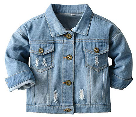 Ragazzi Ragazze Jeans Giacca Cappotto Giubbotto Jeans Manica Lunga Giacche Casuale Cappotti Strappato in Blu Denim Top Vestiti Neonata Bambino Primavera Autunno Inverno Capispalla Azzurro 2-3 Anni