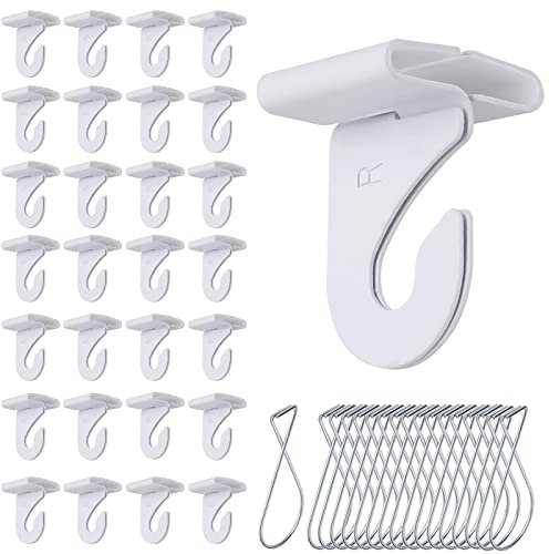 50 ganchos de techo para colgar, 25 pares de ganchos de techo resistentes blancos y 25 clips de techo suspendidos en T para colgar en el hogar, aula, oficina y decoraciones