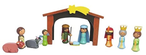 Skurrile Miniatur-Krippe aus Holz, lustige Weihnachten 2021 Innendekoration für Familien, 16,5 cm