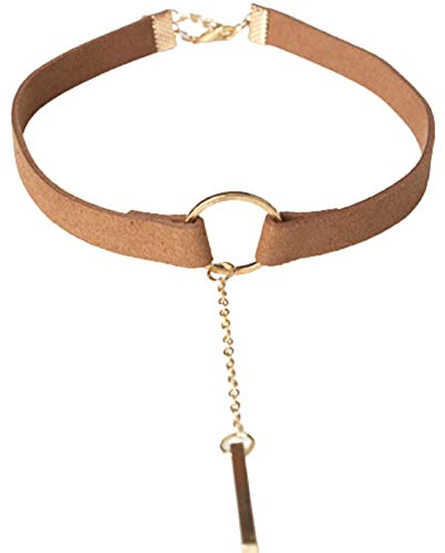 Yienate Samtkropfband Halskette Kreis Kette Metall-Stab Anhänger Traditionellen Farben Dirndl Schmuck zum Oktoberfest für Frauen und Mädchen (Braun)