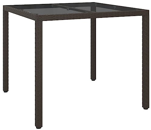 vidaXL Gartentisch Esstisch Terrassentisch Gartenmöbel Balkontisch Outdoor Tisch Außentisch 90x90x75cm Gehärtetes Glas Poly Rattan Braun