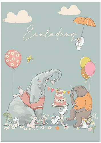 Set: 20 Einladungskarten Kindergeburtstag: Tiere Geburtstagseinladungen Einladungen Geburtstag Kinder Mädchen (20 Karten mit 20 passenden Umschlägen Briefumschlägen)