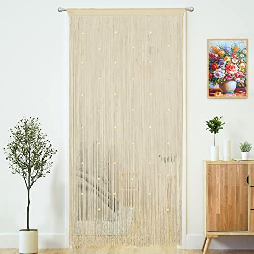 YaoYue Perlenvorhang Tür Fadenvorhänge für Türen Quasten Perlen hängende Fransen Hippie Raumteiler Fenster Flur Eingang Wand Schrank Schlafzimmer Privatsphäre Dekor (Champagner, 99 x 200 cm)