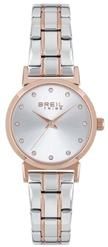Breil, Collezione Bella, Orologio Donna in Acciaio Movimento al Quarzo Solo Tempo 2035 MIYOTA, Lunghezza Regolabile 13.5-19 cm, Chiusura Déployante con Pulsanti, Cassa 32 mm, Argento-Rosa