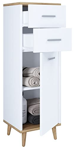 VCM Holz Kommode | schmales Sideboard mit Einer Drehtür und Zwei Schubladen| Maße ca. H. 97 x B. 32 x T. 28 cm - Lindas
