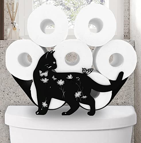 Toilettenpapierhalter, schwarzer Katzen-Toilettenpapierhalter, dekorativer Metallpapierhalter, freistehender Metall-Toilettenpapier-Organizer, hält zusätzliche 8 Rollen