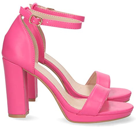 shoes&blues.es 71566 Sandalia de Tacon para Mujer, Estilo Ankle Strap, Pala Simple, y Cierre de Hebilla, Primavera Verano 2023 Fucsia Talla 38