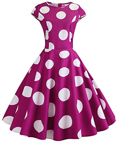 Générique Robe Vintage Femme Années 50 60 Rétro Pin Up Rockabilly Audrey Hepburn Swing sans Manches Floral Polka Dots A-Line Trapèze Cocktail Soirée Cérémonie Fête Bal Décontractée (Rose vif, L)