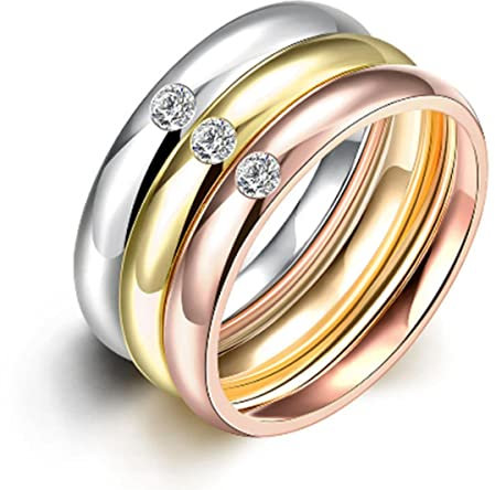 YAHOYA 3 PCS FEDI Nuziali Femminili Solitario Pietra Anello Set Oro Rosa/Oro/Argento Colore Acciaio Inossidabile Anelli di Fidanzamento per Le Donne