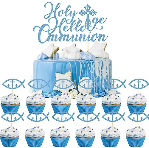 Cake Topper Communion Decoration, Christening Cupacake Toppers, Pack of 25 Communion Cake Toppers, Cake Decoration, Christening, Communion, Christening, Communion Decoration for Boys and Girls