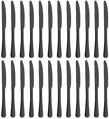 BEWOS Black Knife Set of 24, (23Cm) Knife Set, Butter Knife, Matt Black Knives Made of Stainless Steel, Highly Polished Knife, Dinner Knives for Home, Restaurant, Hotel, Dishwasher Safe, Polished
