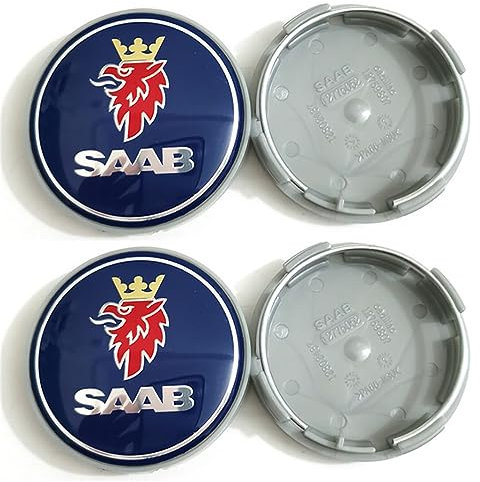 BROHN 4 Stück 63 mm Blaue Carbon-Schwarz-Auto-Radnabenkappen Felgen Nabenkappen für SAAB 9 3 9 5 9–3 9–5 SAAB Emblem Abzeichen Zubehör